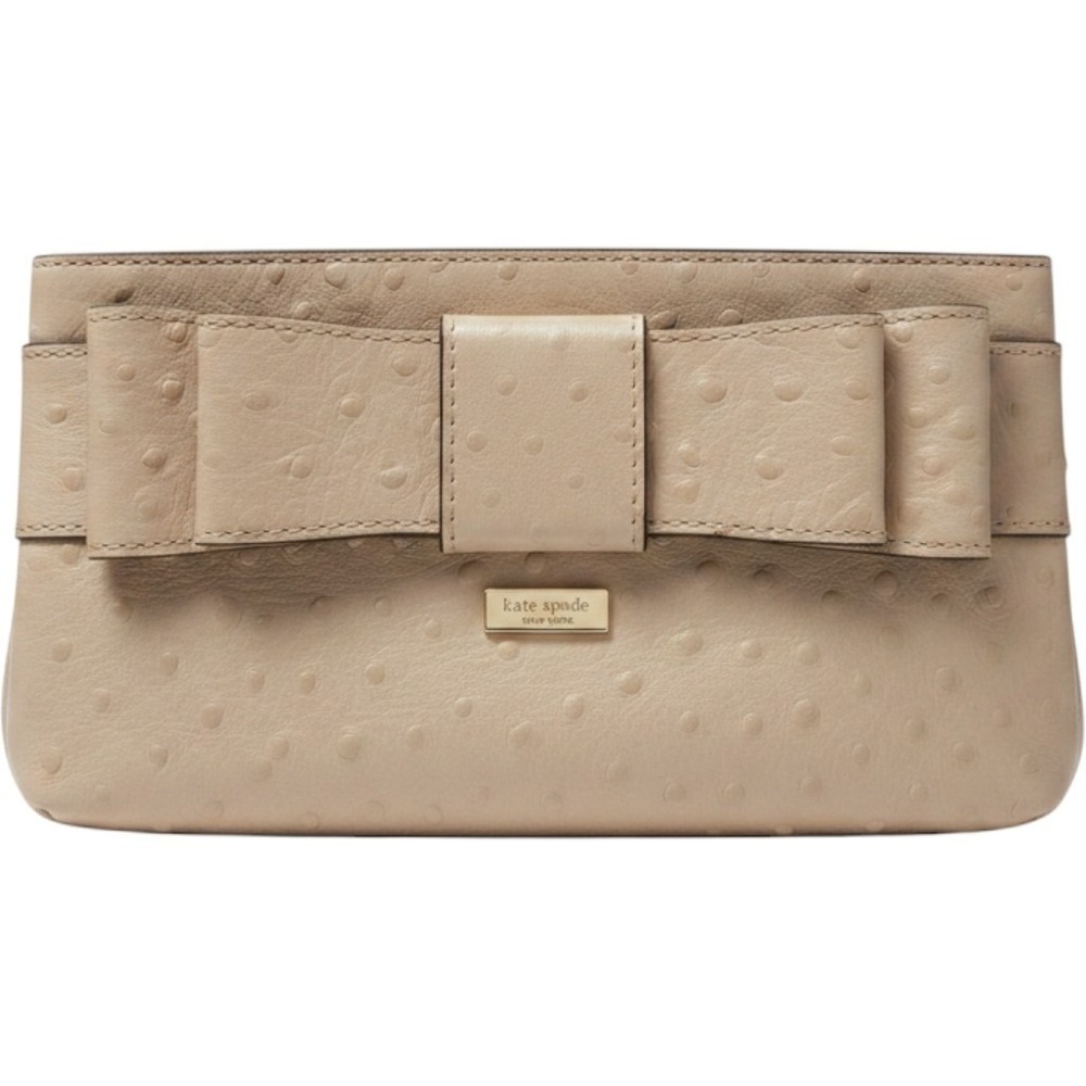 Kate‎ Spade Ballet Bow Ostrich Purse Taupe Cream With Crossbody Strap